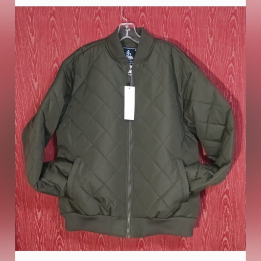 SPIRE Green Long Sleeve   Zip Bomber Lightweight Quilted 2 Pocket Jacket 2XL
